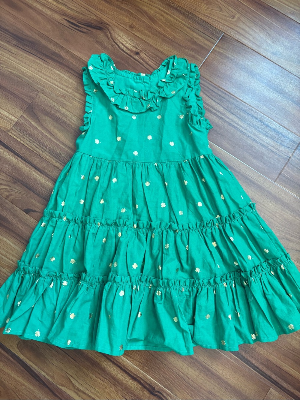 Christian Siriano Green Tiered Ruffle Dress with Gold Shamrocks 5T